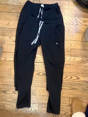 Figs Black scrub Pants with White Drawstring